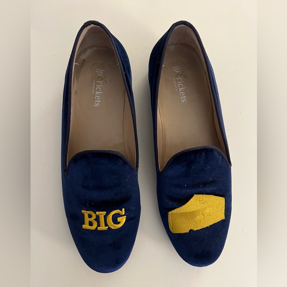 JP Crickets Blue Suede Loafer  Embroidered Logo Made In Italy size 10.5D